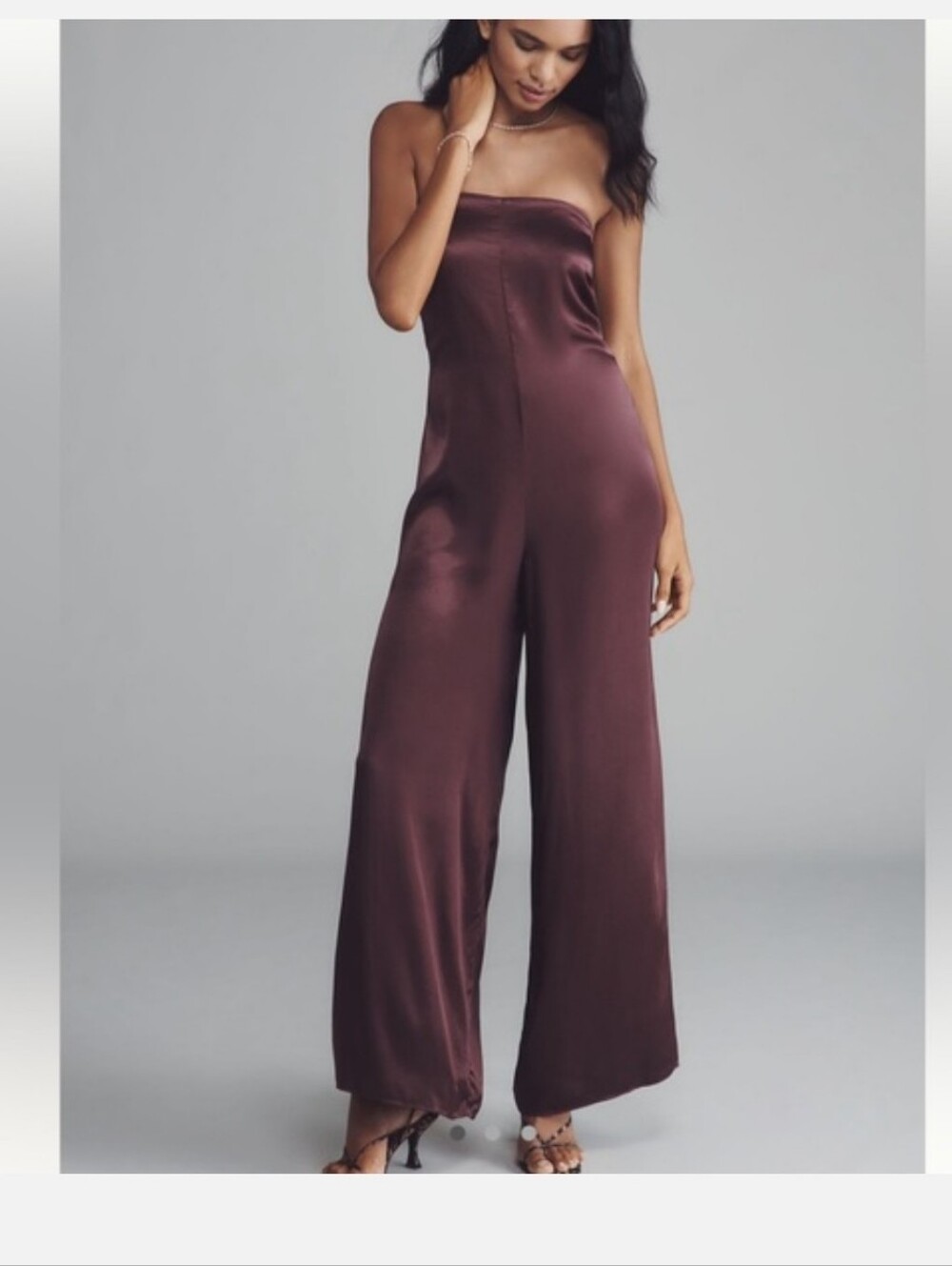 Anthropologie The Fleur Strapless Satin Wide-Leg Jumpsuit